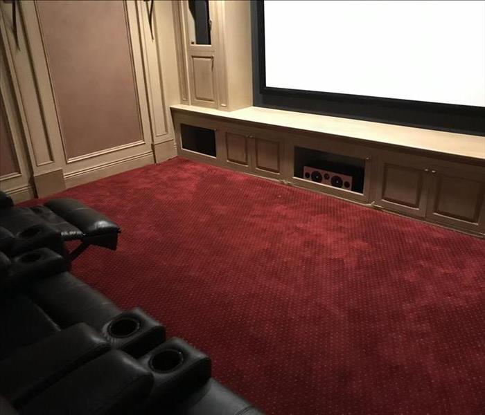 home theater, wet red carpet